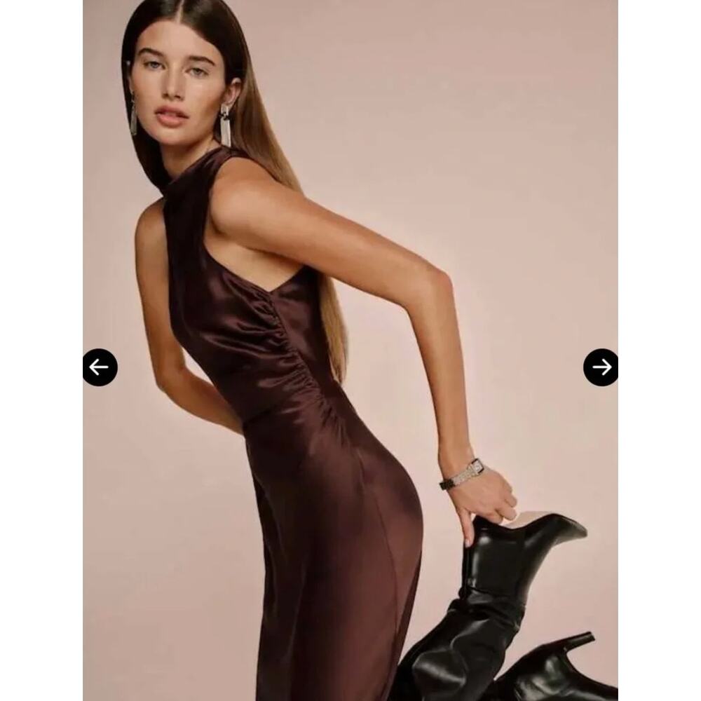 NWT Reformation Cassette Silk Dress Mahogany Brown Size 2 - Picture 2 of 7